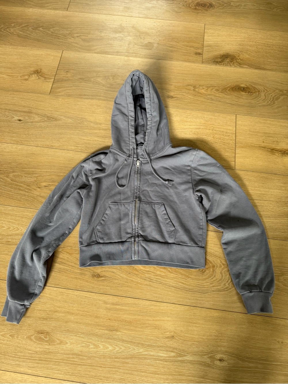 Brandy Melville Dolphin Gray/Blue Cropped Zip-Up Hoodie | Fleece Lined